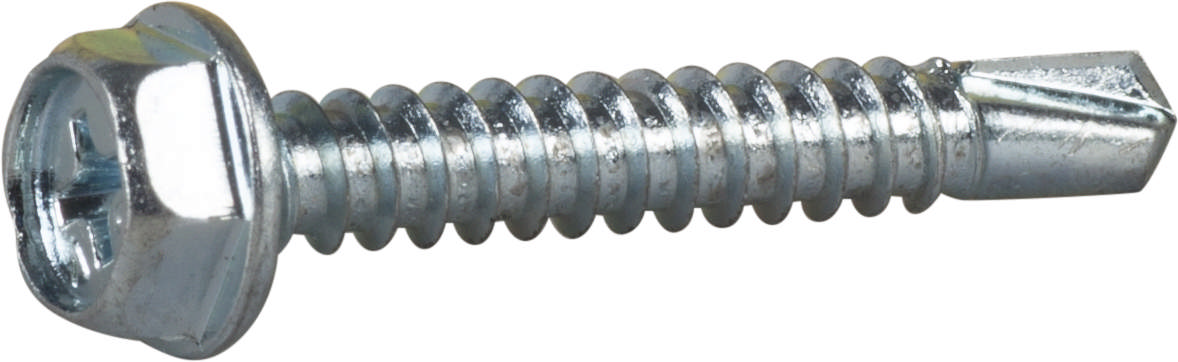 Self-drilling screw with HEX head and PH2 slot, bright zinc plated, C1