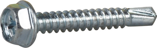 Self-drilling screw with HEX head and PH2 slot, bright zinc plated, C1