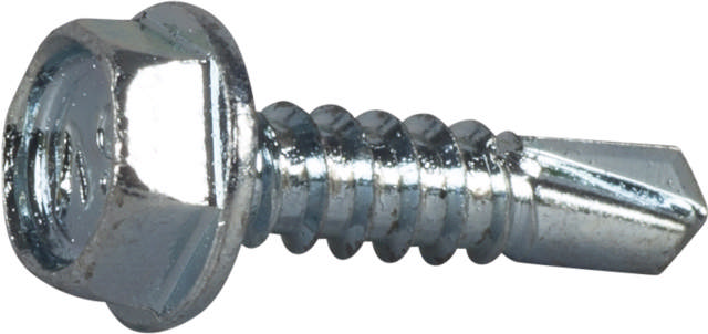 Self-drilling screw with HEX head and PH2 slot, bright zinc plated