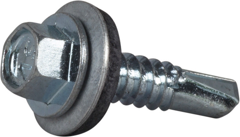 Self-drilling screw with bonded washer, bright zinc plated