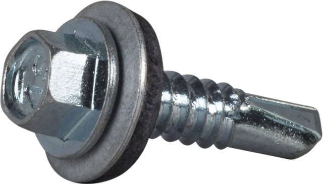 Self-drilling screw with bonded washer, bright zinc plated