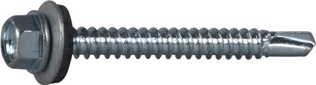 Self-drilling screw with bonded washer, bright zinc plated