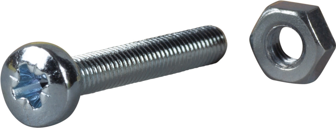 Machine screw pan head with nut, DIN 7985, electro zinc plated