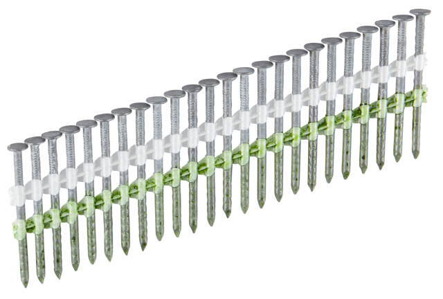Straight collated nails 17° round head, barbed, M-fusion