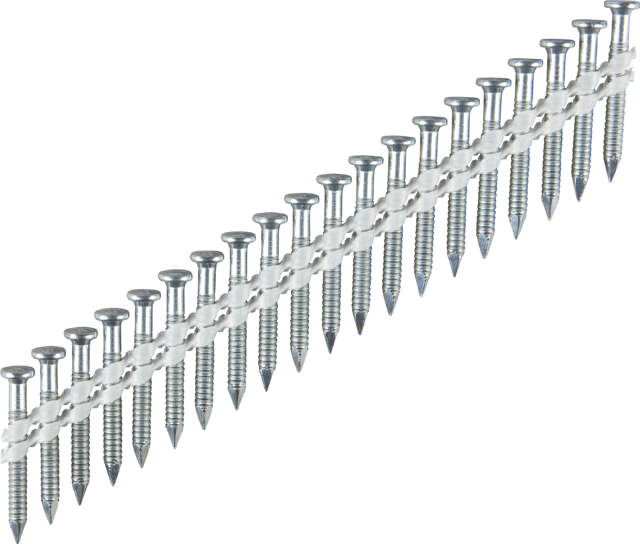 Metal connector nail 34°, plastic collated, bright zinc plated