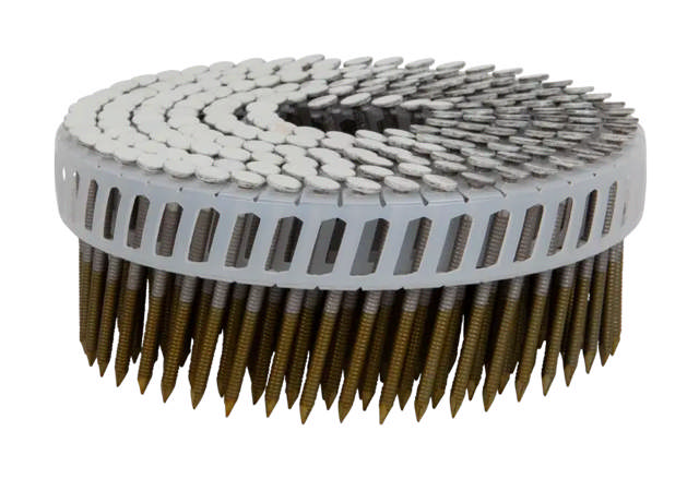 Ringshank nail, plastic coil 15°, stainless steel A4, RAL 9010 Pure White