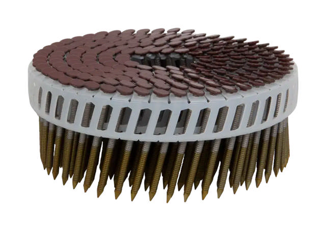 Ringshank nail, plastic coil 15°, stainless steel A4, RAL 3009 Oxide Red