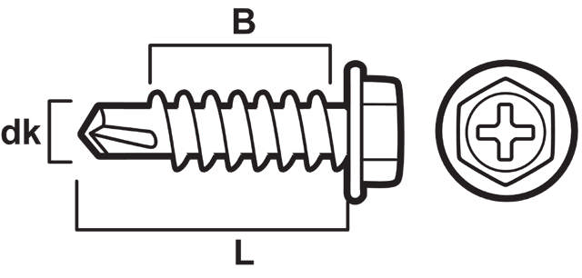 Self-drilling screw with HEX head and PH2 slot, bright zinc plated, C1