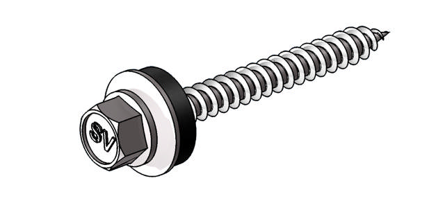 Construction screw with bonded washer, bright zinc plated