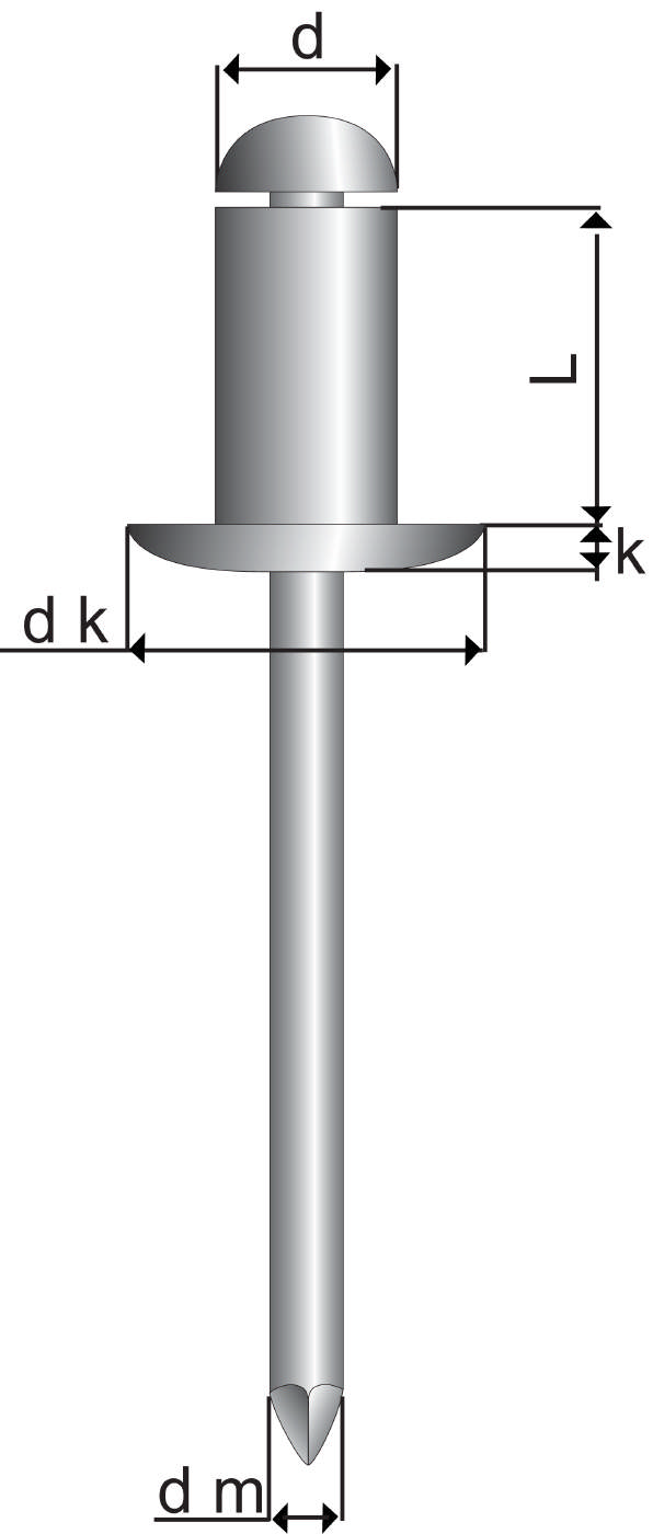 Open blind rivet steel/steel, pan head