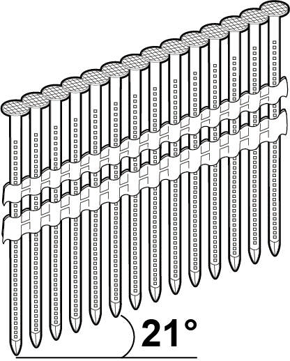 Ring shank strip nails 21° full head 3,8X130mm, HDG
